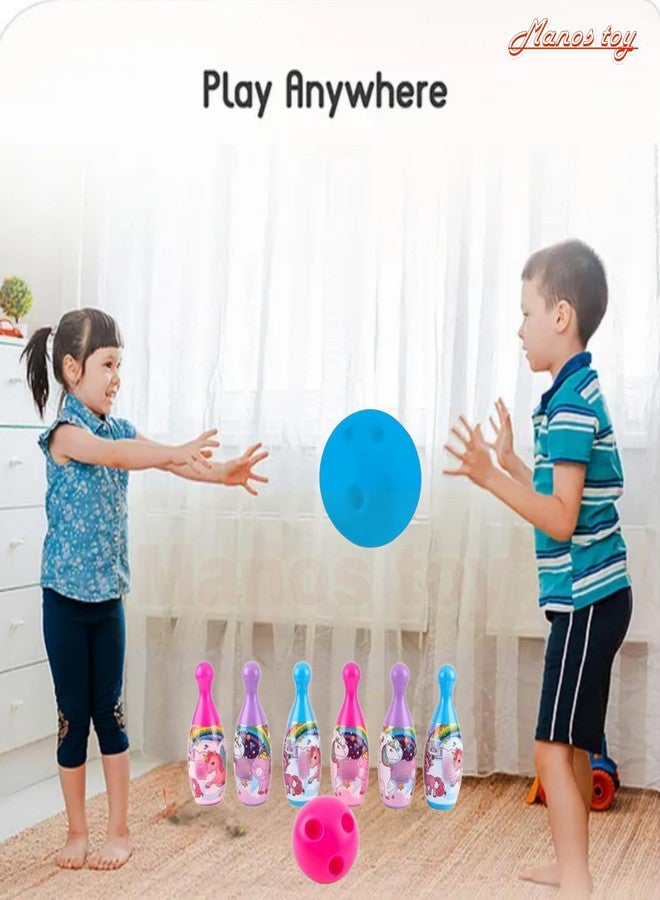 Manos Kids' Unicorn Bowling Set, 6 Pins and 1 Ball, Multicolour Pack of 1 Floor Game Toy for Kids - Image 2